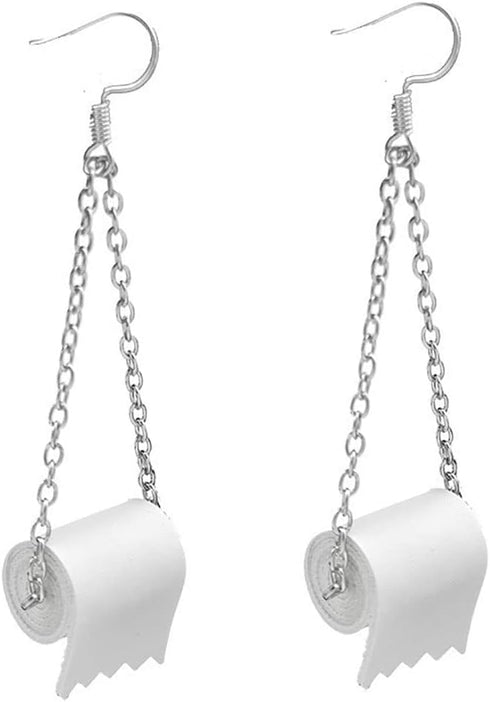 Funny Roll Toilet Paper Silver Earrings Drop Dangle Ear Hook for Women Jewelry Creative Statement...