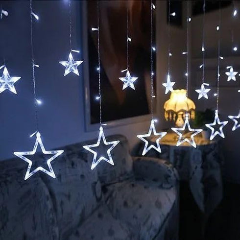 Star Curtain Lights for Bedroom - Plug-in 9ft 138 LED Fairy Twinkle Lights with 12 Star Drops, Connectable Window Lights with Remote 8 Lighting Mo...