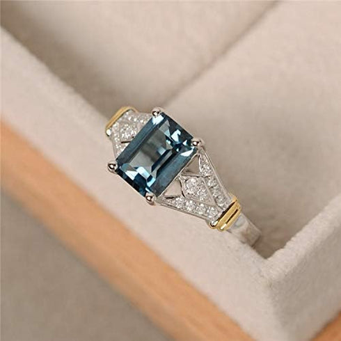 Metmejiao Vintage Women Aquamarine Gemstone 14k White Gold Filled Wedding Bridal Band Ring (9)...