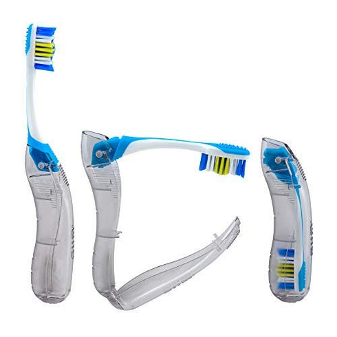 GUM Folding Travel Toothbrush, Compact Head + Tongue Cleaner, Soft Bristled Travel Toothbrushes for Adults, 2ct...