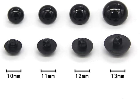 100PCS 10mm Black Safety Eyes Buttons Plastic Solid Domed Round Beads, for Clothing, for Shirts, Skirts, Coat, for Doll Animal Stuffed Toys, Handm...