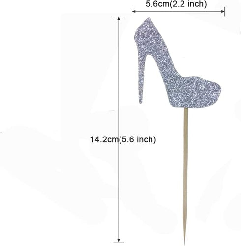 Morndew 24 PCS Silver Glitter Heels Cupcake Toppers for Gender Reveal Party Baby Shower Birthday Party Decorations...