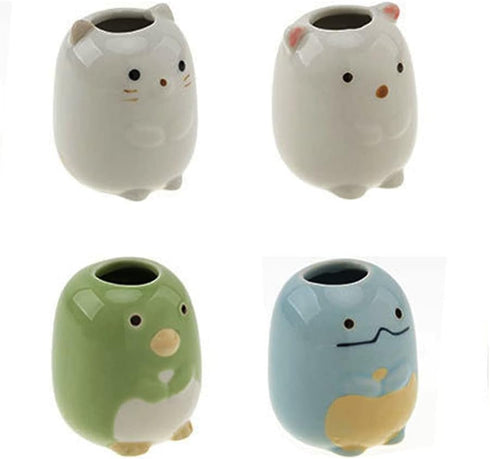 4Pcs Creative Animal Mini Toothbrush Holder Ceramic Cotton Swabs Toothpicks Toothbrush Stand Holder Organizer for Bathroom Vanity Countertops...