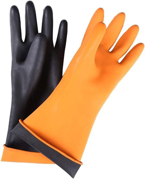 18" XL Size Latex Chemical Resistant Gloves, Reusable Heavy Duty Long Rubber Gloves Dishwashing Gloves, Industrial Safety Gloves for Men, Forearm ...