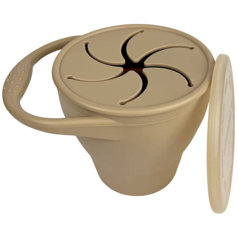 BraveJusticeKidsCo. | Snack Attack Cup | Collapsible Silicone Container | Toddler and Baby Catcher Lid (Warm Sand)...
