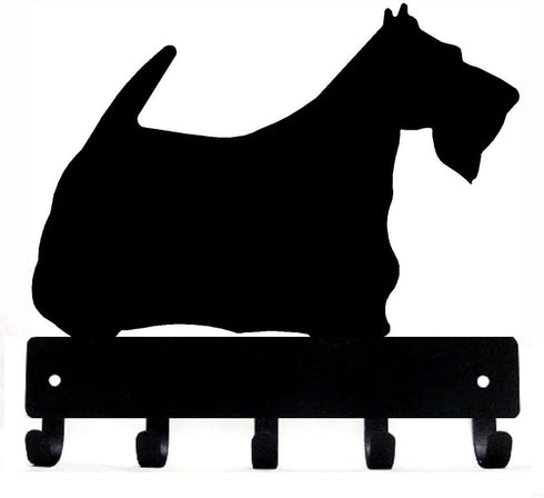 Scottish Terrier Key Holder Dog Leash Hanger for Wall - Large 9 inch Wide with 5 Hooks - Made in USA...