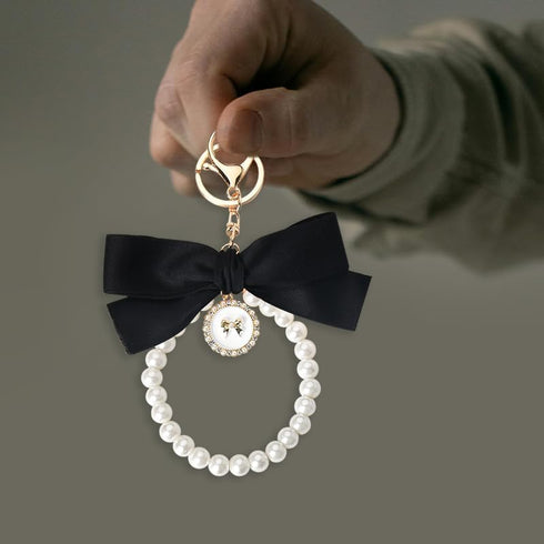 Bow Keychain Pearl Wristlet Keychain for Women Girls Cute Keychain Accessories for Women Pearl Chain Keychain for Purse Bags...