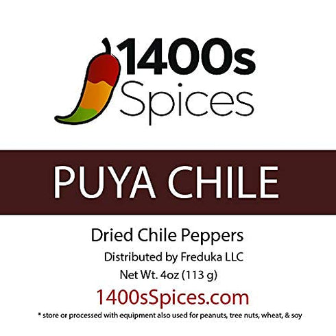 4oz Puya Dried Whole Chile Seco Peppers, Pulla Chili Pods for Authentic Mexican Food, Heat-Sealed Resealable Bag by 1400s Spices...