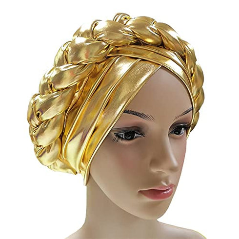 latest aso oke auto gele headtie Already Handmade african Cap Nigerian Wedding Gele women braid turbans Ladies head wraps (Gold)...