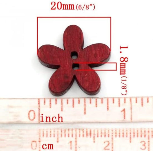 100PC Wood Sewing Buttons, Flower Buttons with 2 Holes Buttons for Sewing DIY Craft Decorative, 20mm x 19mm(6/8" x 6/8")...