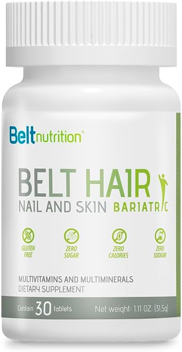Belt Hair, Nail, and Skin Bariatric (Gastric Bypass, Sleeve Gastrectomy) Multivitamin and Multimineral Tables - No Flavor - 1 Month Supply...