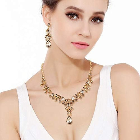 EVER FAITH Women's Rhinestone Crystal Elegeant Wedding Feast Floral Teardrop Necklace Earrings Set...