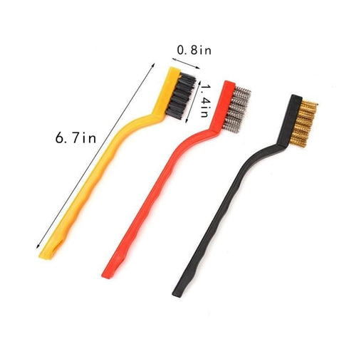 3PCS Mini Wire Brush , Wire Brush, Copper-Plated Wire Brush, Nylon Brush (1 Pieces Each) ,Curved Handle Masonry Brush Wire Bristle for Cleaning We...