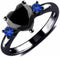 Hsitgexf Black Gold Plated Heart & Blue Round CZ Cubic Zirconia Promise Statement Ring,Women's Fashion 3-Stone Wedding Engagement Ring (US size 9)...