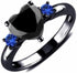 Hsitgexf Black Gold Plated Heart & Blue Round CZ Cubic Zirconia Promise Statement Ring,Women's Fashion 3-Stone Wedding Engagement Ring (US size 9)...