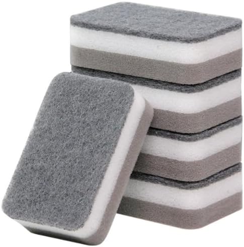 5 Pcs Heavy Duty Scrub Sponges,Dual-Sided Dishwashing Sponge for Kitchen,Multi-Use Deep Cleaning Scrub Sponge (Grey White)...