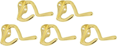 Design House 181941 Double Hat and Coat Hook Polished Brass 5-Pack...