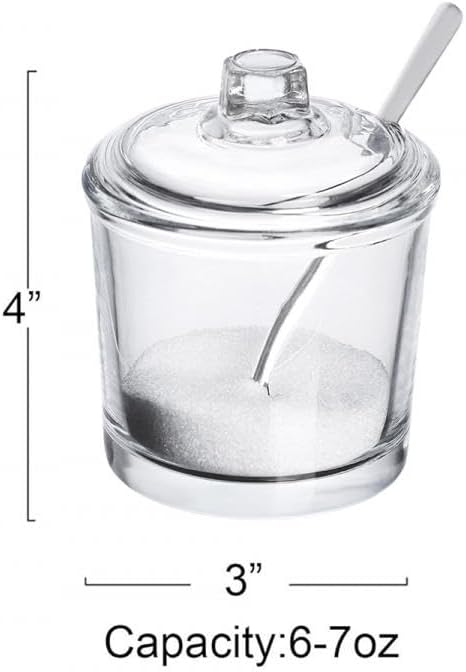 123Arts Glass Sugar Bowl Spice Jar with Lid and Stainless Steel Spoon Spoon...
