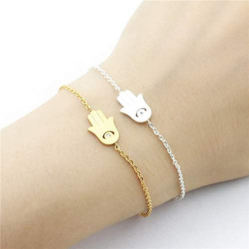 Stainless Steel Silver Rose Gold Link Chain Hand of Fatima Bracelet Anklet Hamsa Jewelry for Women...