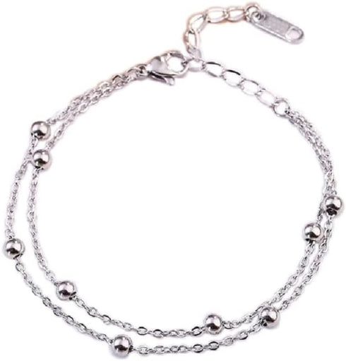 COLORFUL BLING Stainless Steel Ankle Bracelet for Women Teens Beach Beaded Heart Figaro Chain Cute Layered Ankle Bracelet Adjustable Foot Jewelry...