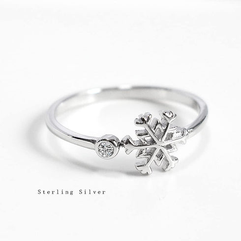 Dainty CZ Snowflake Open Statement Rings Sterling Silver 925 Adjustable Crystal Cubic Zirconia Winter Flower Tail Finger Band Promise Engagement R...