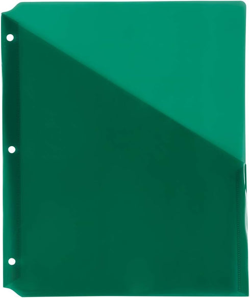 JAM PAPER Plastic Binder Dividers w/Pocket - 11 3/16 x 9 1/4 - Green - 6/Pack...