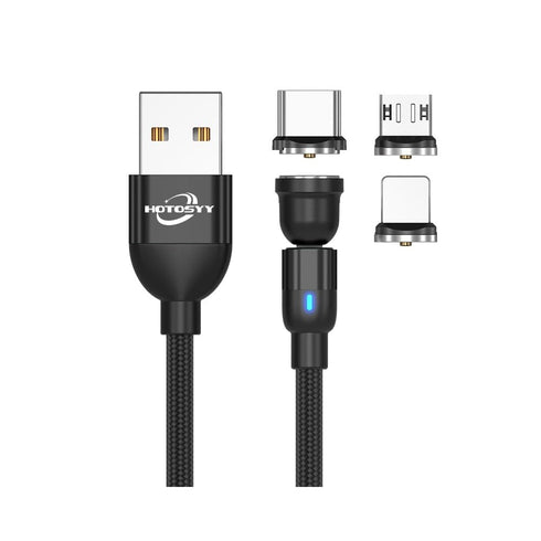 Magnetic Charging Cable, 540 ° Rotating Magnetic Phone Charging Cable with LED Light, 3-in-1 Nylon Woven Magnetic Phone Charger, Compatible with T...