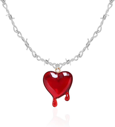 Gothic Bleeding Heart Necklace Dropping Blood Thorn Heart Pendent Choker for Men and Women...