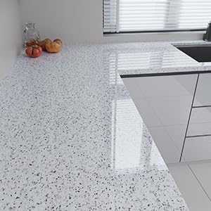 White Granite Marble Contact Paper Glossy Terrazzo Marble Wallpaper for Bathroom Kitchen Countertops Removable Waterproof Self Adhesive Granite Ma...