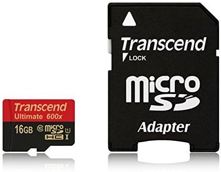 Transcend 16 GB MicroSDHC Class 10 UHS-I Memory Card with Adapter 90 Mb/s (TS16GUSDHC10U1)...