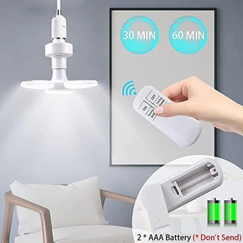 E27 LED Bulb Fan Blade Timing Lamp AC85-265V 28W Foldable Led Light Bulb Lampada for Home Ceiling Light with Remote Controller (Only Fan Bulb)...