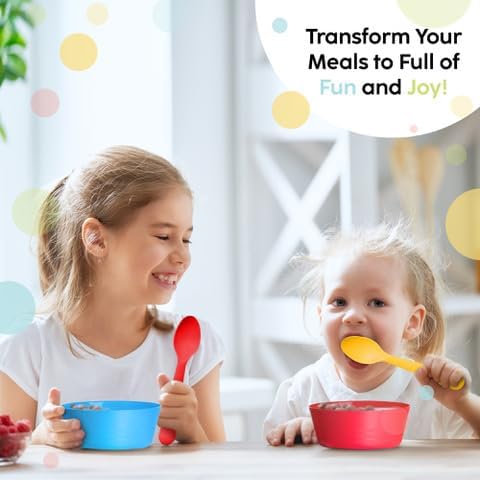 Kids Plastic Bowls Set of 12 Children Bowl 10 Ounce Microwave Dishwasher Safe BPA Free Non Toxic Toddler Bowls 6 Bright Colors for Cereal, Soup, S...