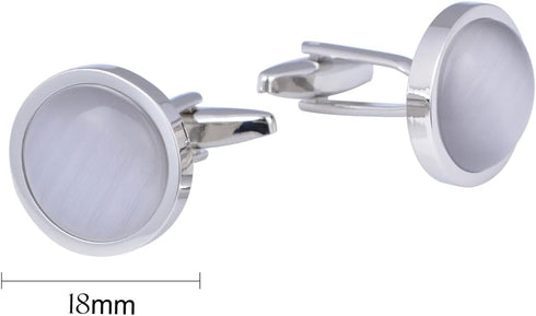 Stainless Steel Round Opal Stone Cufflinks for Men Women French Shirt Cat Eye Cuff Links Business Party in a Gift Box...