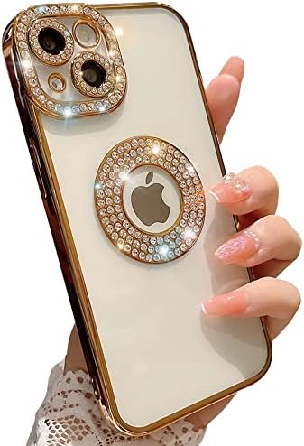 Casechics Compatible with iPhone Case,Luxury Glitter Bling Sparkly Diamond Rhinestone Bumper Camera Lens Protection Transparent Clear Soft Shockpr...