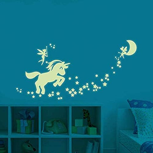 BENBO Wall Decals Glow in Dark Cute Horse Stars Fairytale Fairy Wall Stickers DIY Kids Girls Bedroom Home Nursery Room Wall Mural Decor...
