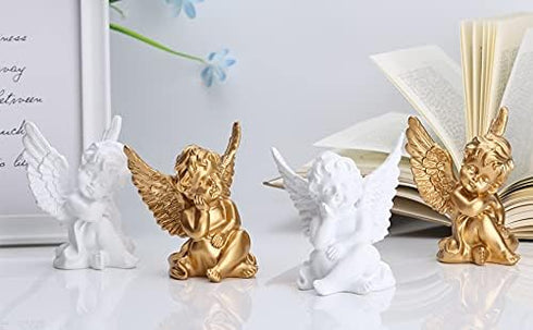 2 Pack Resin Cherubs Gold Angel Statue Figurine, Garden Sleeping Cherub Statue Sculpture Indoor Outdoor Home Decoration, Cute Adorable Angle Sculp...