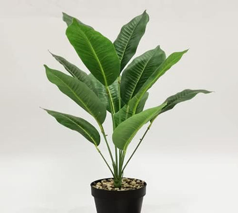 Rikyo 2 Bunches Artificial Bird of Paradise Plants 18" Permanent Leaf,Tropical Leaves Faux Strelitzia 12 Leaves Banana Tree for Potted Plant Flowe...