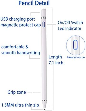 Active Stylus Compatible with Apple iPad, Stylus Pens for Touch Screens,Rechargeable Capacitive 1.5mm Fine Point with iPhone iPad and Other Tablet...