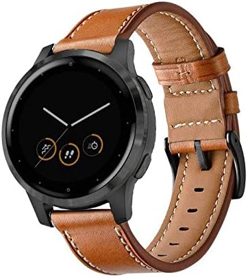 Compatible for Garmin Vivoactive 4S Band, 18mm Silicone+Leather+Stainless Steel Band for Garmin Vivomove 3S 39mm, Fossil Women's Gen 5E 42mm/Sport...
