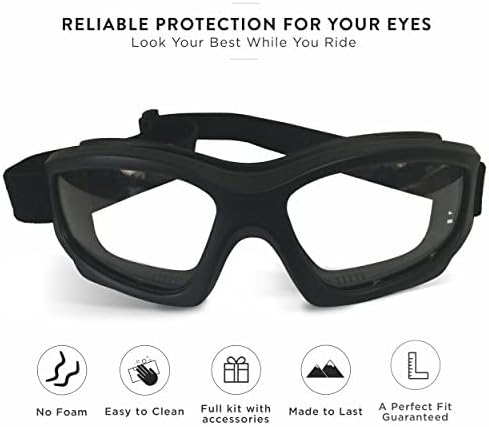 Motorcycle Goggles For Men: Heavy-Duty Motorcycle Riding Goggles w/Hard Case, Cleaning Cloth, & Pouch...
