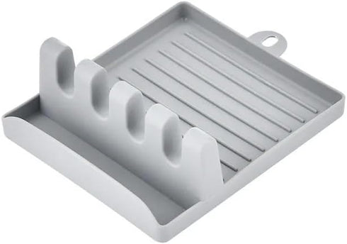 Utensil Rest with Drip Pad, BPA-Free Heat-Resistant Holder for Spoons, Ladles, Forks, and Tongs (Gray)...
