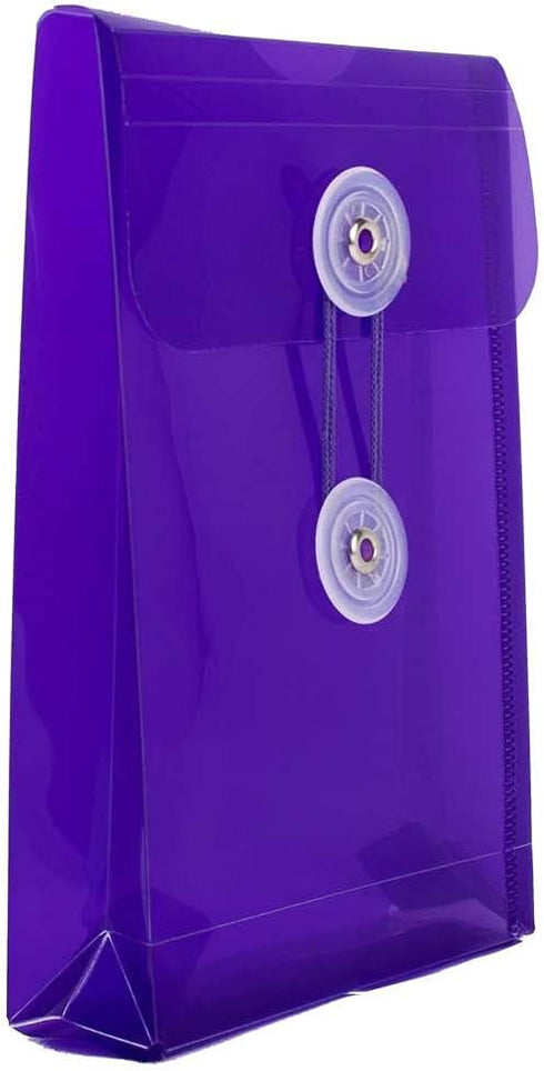 JAM PAPER Plastic Envelopes with Button & String Tie Closure - 4 1/4 x 6 1/4 - Assorted Colors - 6/Pack...