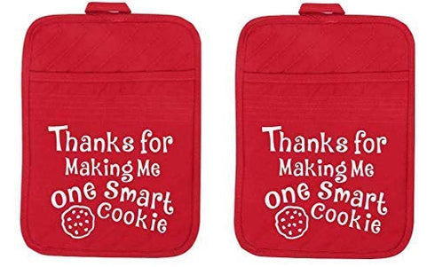 Teacher Appreciation Gift for Women - Thank You Present Potholder - One Smart Cookie Oven Mitt - Set of 2 (One Smart Cookie)...
