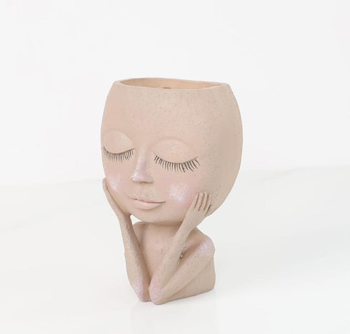 Face Flower Pot Head Planter Pot Cute Lady Face Succulent Planter Resin Cactus Planter Funny Head Plant Pot for Home Garden (Corlor A)...