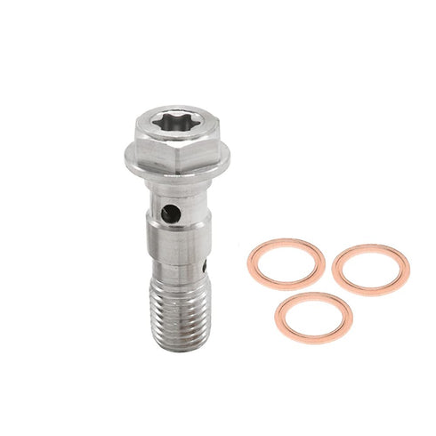 Universal M10x1.00 Stainless Steel Double Hydraulic Brake Banjo Bolt Screw Brake Fitting Adapter Universal with M10 Copper Washers, Single Banjo B...