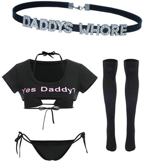 Algasan DADDY'S WHORE Rhinestone Choker Necklaces For Wife and Husband,Cosplay DDLG PU Leather Letters Collar Chokers For Lover,Gothic Punk Letter...