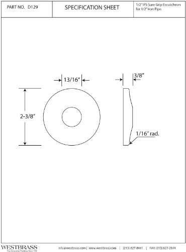 Westbrass D129-26 1/2" IPS Sure Grip Low Pattern Flange, 1-Pack, Polished Chrome...