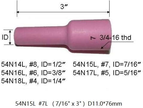 RIVERWELD TIG Gas Lens Ceramic Cup Long Assorted Size Kit 54N18L (4L 1/4") 54N17L (#5L 5/16") 54N16L (#6L 3/8") 54N15L (#7L 7/16") 54N14L (8L# 1/2...
