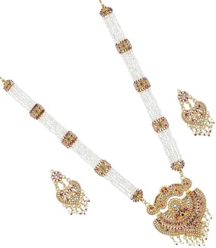 Designer Premium Hydrabadi Indian Faux Pearl Long Multicolor Necklace Jewellery Set for Women...