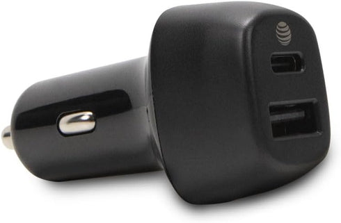 AT&T Dual Port 32W USB-C and USB-A Fast Charging Bullet Car Charger for Apple iPhone, Google Pixel, and Samsung Galaxy (Black, 32W)...